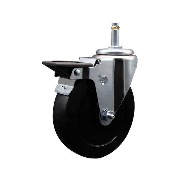 5'' Soft Rubber Wheel Swivel 7/16'' Grip Ring Stem Caster with Brake